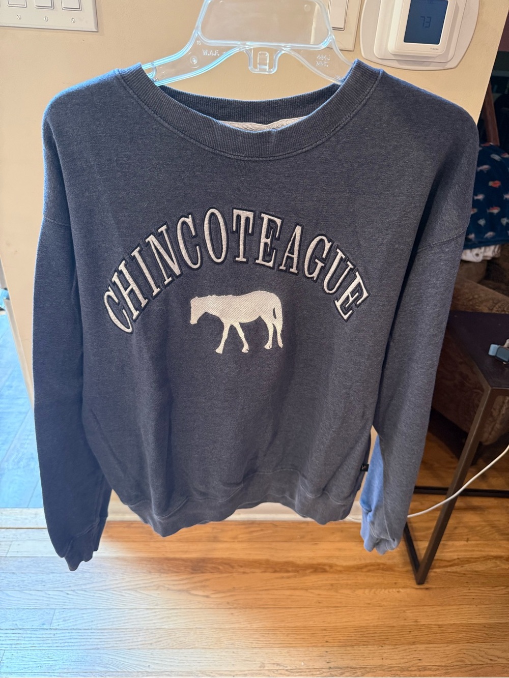 Valani Chincoteague Horse Graphic Crewneck Sweatshirt Navy Blue- Medium